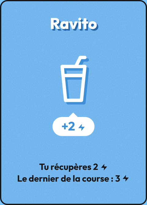 Carte Parcours Ravito : tout le monde récupère 2 énergie, le dernier 3